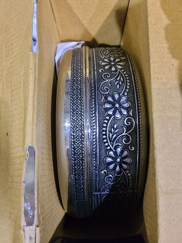 Photo 1 of KSJONE Designer Spice Container Masala Dabba, 7 Spice Jars, Holds 7 Spices, Spice Container Box, Polished Stainless Steel with 7 Serving Spoons, Indian Masala Dabba with Lid, 8 Inch