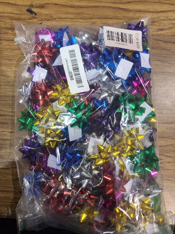 Photo 1 of 100 Pcs Gift Bows 1.5 Inch Christmas Gift Bows Mini Gift Wrap Bows Metallic Star Bow Multicolor Adhesive Presents Bows for Christmas Holiday Wedding Birthday Party Decorations DIY Gift Wrapping