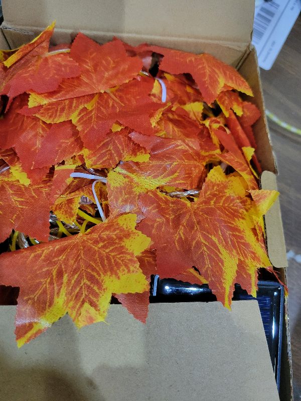 Photo 1 of 13.5FT*5 Branches Maple Leaf with Fairy Lights, Solar Powered Autumn Fall Decor String Lights, 8 Modes Waterproof Triangular Thanksgiving Decorations for Eaves, Tree, Patio, Garden, Yard (Maple Leaf)