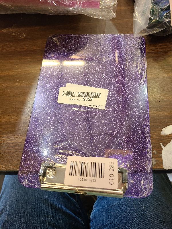 View 2 of 1 PCS A5 Size Clipboards,Size 6" x 9"in ClipBoard,Glitter Clipboard with Low Profile Clip,Sparkle Plastic Clipboard,Cute Hanging Clip Board for Office Supplies Clipboards for Kids Clip Boards-Purple