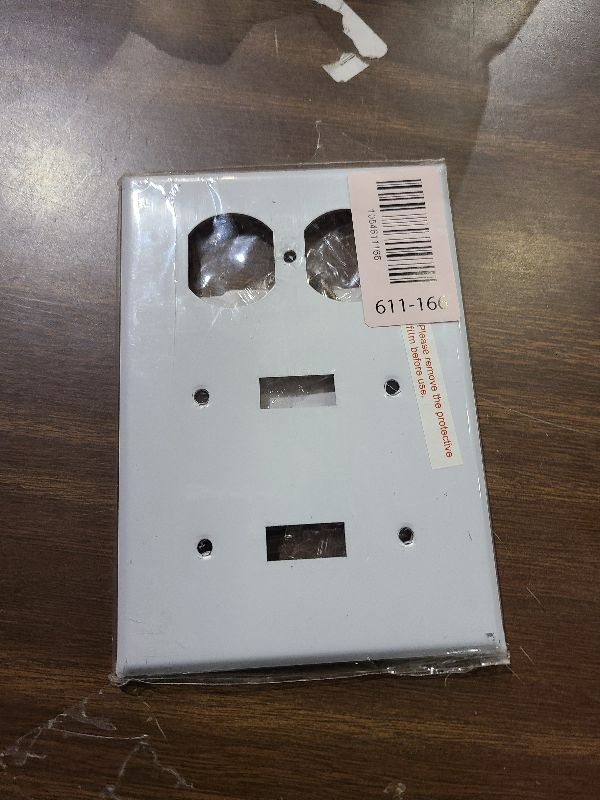 Photo 1 of [2 Pack] BESTTEN 3-Gang Combo Metal Wall Plate with Protective Film, 1-Duplex/2-Toggle, Standard Size, Corrosion-Resistant Stainless Steel Outlet and Switch Cover, Brushed Finish, Silver