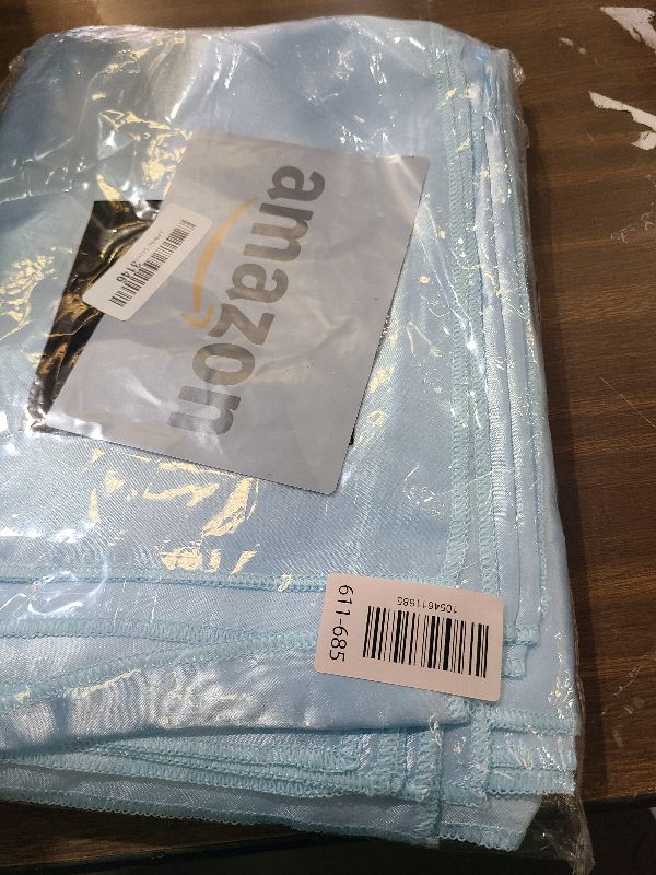 Photo 1 of 12 Pack Baby Blue Satin Table Runner 12 x 108 Inches Long | Bright, Smooth and Silky Table Decor for Birthday Party Wedding Banquet Decorations - Baby Blue