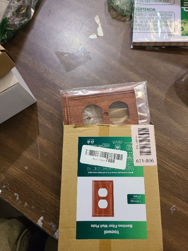 Photo 1 of 2-Pack Duplex Outlet Cover Plate, Decorative Wood Grain Switch Plates and Outlet Covers, Natural Bamboo Fiber Wall Plates for Electrical Outlets, 1 Gang Receptacle Cover, Corrosion Resistant