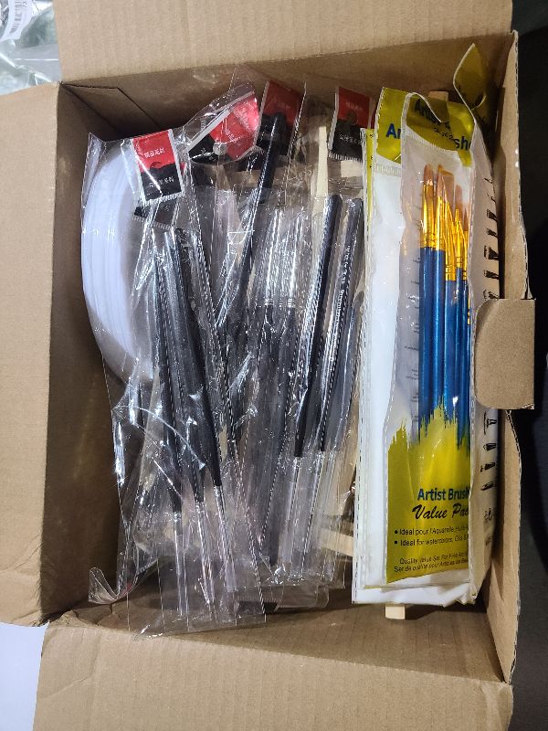 Photo 1 of 160 Pack Canvas with Easel Miniature Painting Kit with Wooden Easel and Blank Canvas Boards, Detail Paint Brushes Set for Kids Adults Couples Paint Party Supplies Paint and Sip Date Night Kits