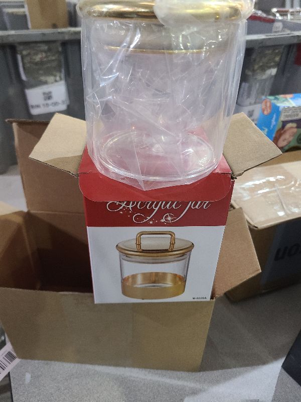 Photo 1 of 2 Pack 16 oz Small Acrylic Storage Apothecary Jar with Gold Airtight Lid | Bathroom Vanity Organizer Containers | Ideal Decorative Canisters for Shells, Bath Salt, Cotton Swabs, Cotton Ball