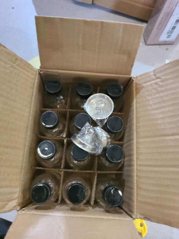 Photo 1 of 12 Pack, 2 oz Small Clear Glass Bottles w/Lid & 3 Funnels - 60ml Boston Shot Bottles for Health, Immunity, Potion, Wellness, Sample, Ginger, Juice - Mini Personal Care & Beauty Travel Bottle