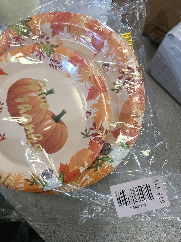 Photo 1 of 192 PCS Thanksgiving Party Supplies Disposable Plates, 24 Paper Plates,Cups,Straws,Napkins,Knives,Forks and Spoons Dinnerware Sets for 24 Guests with Safe Food Oil Printed Maple Leaves Pumpkin Design