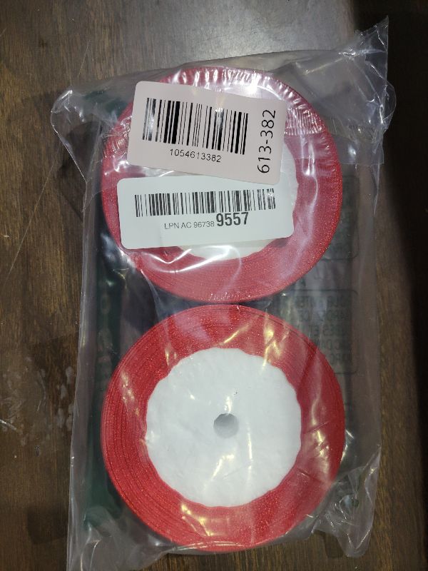 Photo 1 of 2 Rolls Christmas Ribbon 1.6 Inch X 50 Yards Red Satin Ribbon Polyester Ribbons Wide Holiday Ribbons for Gift Wrapping Crafts Trees Wreaths Decoration Favors