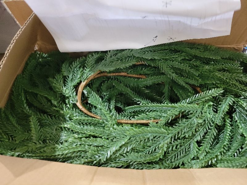 View 3 of 2 Pcs Christmas Norfolk Pine Garlands, 6 Ft Artificial Pine Garland Ornament, Realistic Green Artificial Greenery Garland for Table, Mantle, Wall, Indoor, Outdoor Christmas Decorations