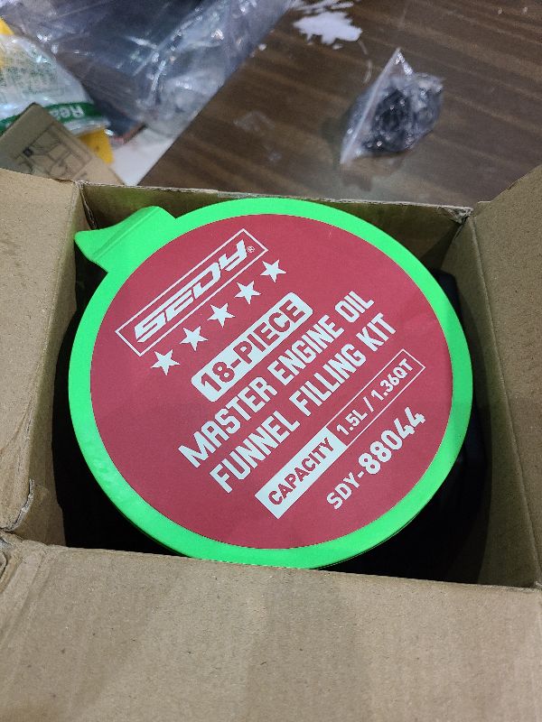 Photo 1 of 18-Piece Engine Oil Funnel Set, 1.59QT/1.5L Automotive Oil Funnel Kit with 12 Adapters, Elbow Fitting, Arrow Screen and Magnetic Storage Hooks Tray, Compatible with GM, Ford, BMW, Audi, Land Rover Etc