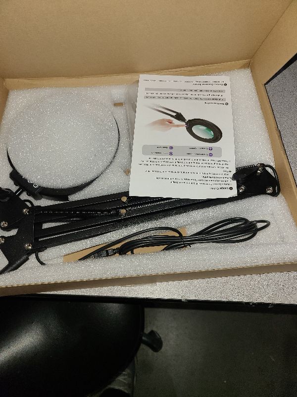 Photo 1 of 12X Long Swing Arm Magnifying Glass with Light and Stand, NUEYiO 4-Way Large Strong Metal Clamp Lighted Magnifier Lamp, 5 Color Modes LED Magnifying Lamp for Workbench, Crafting, Hobby