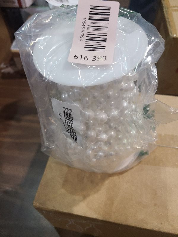 Photo 1 of 12mm Pearl Beads String, Ivory Pearls for Crafting Imitation Decorative Beads Garland 5.5 Yds, Wedding Party Valentine Christmas Tree Decorations