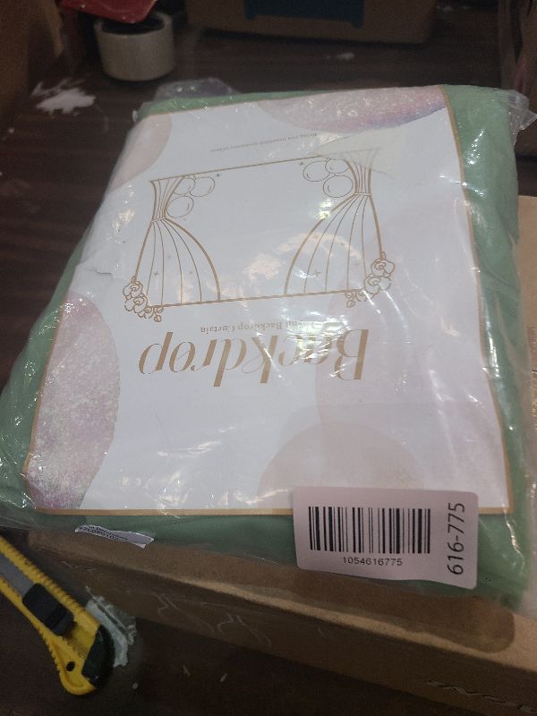 Photo 1 of 10x8ft Olive Green Tulle Backdrop Curtain with Lights String for Parites, Sheer Backdrop Curtains for Wedding Baby Shower Birthday Party Photo Shoot Decorations