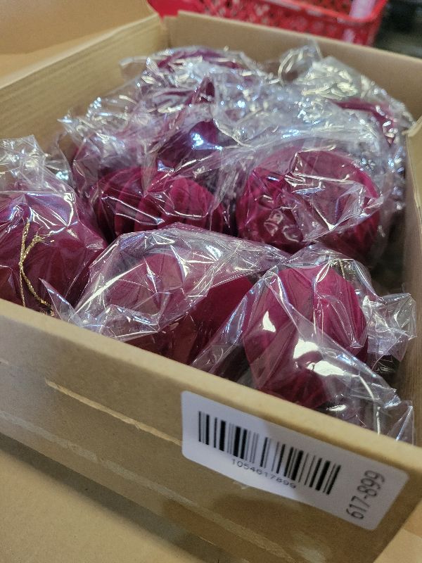 Photo 1 of 18Pcs Velvet Christmas Tree Ornaments Set, Wine Red Shatterproof Flocked Christmas Decorations Bulk for Tree, Burgundy Decorative Hanging Ball Ornaments for Xmas Holiday Home Party Decor
