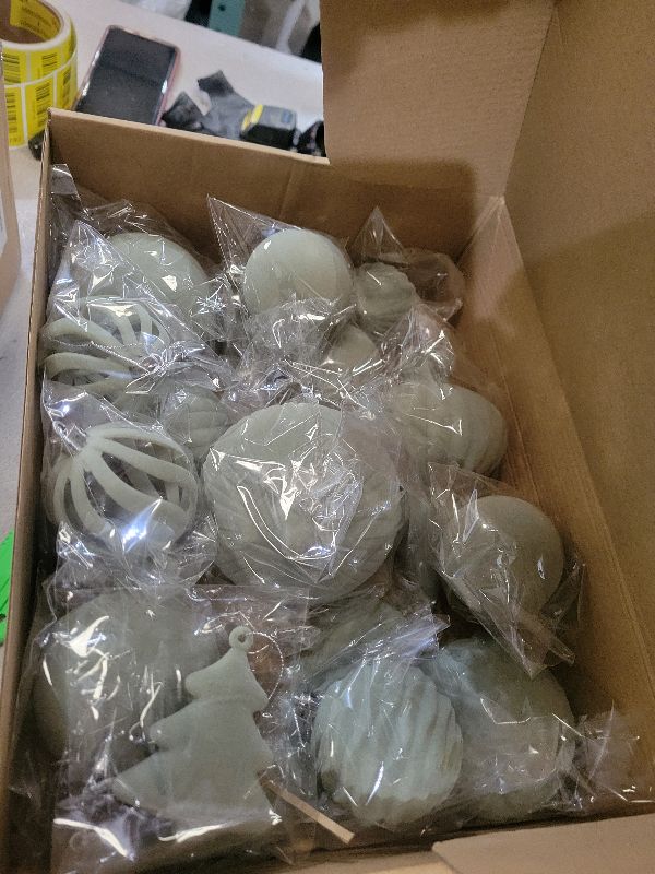 Photo 1 of 18Pcs Velvet Christmas Tree Ornaments Set, Pastel Green Shatterproof Flocked Christmas Decorations Bulk for Tree, Classic Decorative Hanging Ball Ornaments for Xmas Holiday Home Party Decor