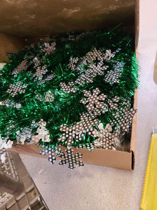 Photo 1 of [100 Light] 6 Ft Collapsible Christmas Tree, Pop Up Christmas with Lights Warm White & Multicolor 8 Modes Timer Battery Operated Snowflake Tinsel Tree Xmas Decorations for Home Corner Indoor Outdoor