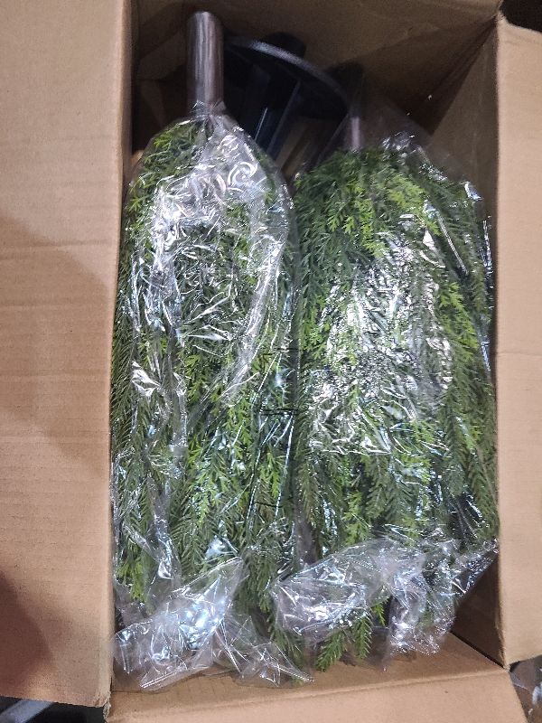 Photo 1 of 2 Pack 24" Artificial Christmas Topiary Ball Trees with Spike Mixed Real Touch Norfolk Pine & Cypress Tips Fake Ball Shrubs Holiday Planters Outdoor Christmas Tree Urn Fillers Front Porch Indoor Decor