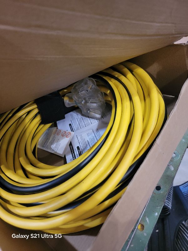 Photo 1 of 100FT Outdoor Extension Cord with Multiple Outlets, 12/3 Gauge Heavy Duty, 15A 1875W, 3 Prong with LED Light & Locking Plug, Weather Resistant, ETL Certified for Lawn Mower, Tools, Christmas Lights