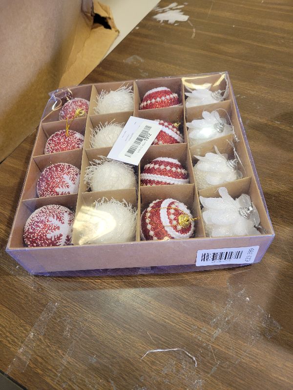 Photo 1 of 2.36" Christmas Tree Ball Ornaments, 16pcs Red & White Glittering Foam Shatterproof Hanging Christmas Ball Ornaments for Xmas Tree New Year Birthday Home Party Decorations