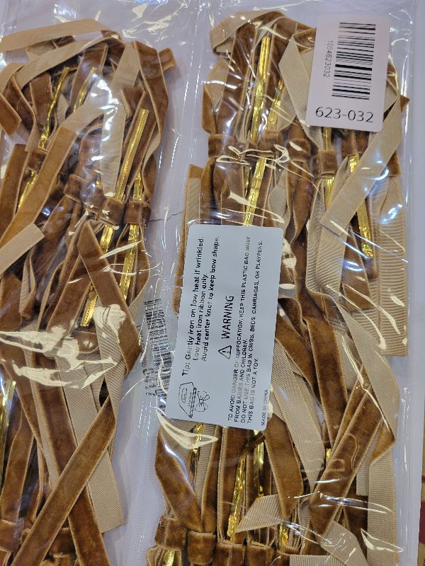 View 2 of 24 Pcs Velvet Bows for Christmas Tree, Elegant Khaki Christmas Tree Bows, 5”x7” Pre-Tied Velvet Ornaments for Wreaths Garland Gifts Holiday Décor, Khaki Ribbon Bows for Xmas(3/8”)