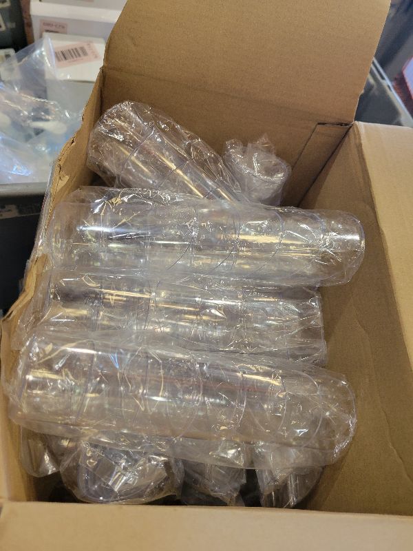 Photo 1 of 100 Pack Mini Dessert Cups with Spoons Small Plastic 3 oz Slanted Round Shooter Disposable Clear Plastic Parfait Appetizer Cup for Tasting Sample Appetizers