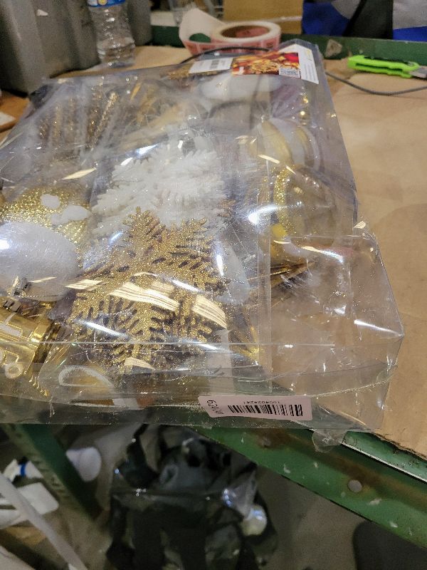 Photo 1 of Alupssuc 95pcs Christmas Balls Ornaments Set, Shatterproof Plastic Baubles, Soldiers, Christmas Socks for Xmas Tree Holiday Wedding Party Decorations with Hanging Strings, Gold and White