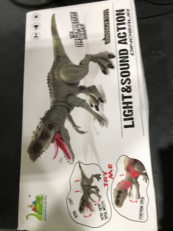 Photo 1 of Tyrannosaurus Rex Action Figure Toy - Continuing Head Strike T Rex Dinosaur Toy with Roar & Light Up, Neck Attack, Tail Flick Attack, Movable Jaws and Limbs, Dinosaur Toys for Kids 3-5 6 7 8