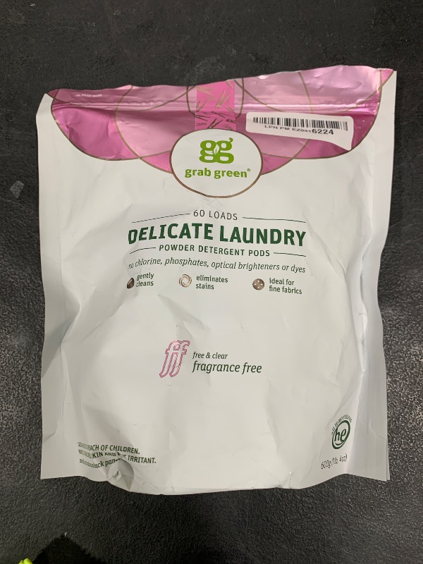 Photo 1 of Grab Green Delicate Laundry Detergent Pods, 60 Count, Fragrance Free, Plant and Mineral Based, Superior Cleaning Power, Stain Remover, Brightens Clothes