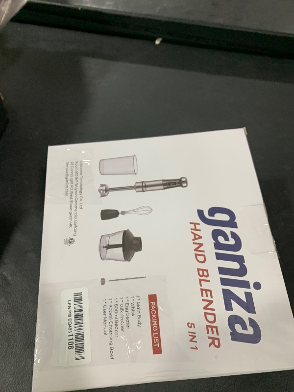 Photo 1 of PARTS ONLY -----------------------------------------------------------Ganiza Immersion Blender 5 in 1 Hand Blender Max 1000W Heavy Duty Motor, 16 Speed Mode Handheld Blender Stainless Steel Blade With 800ml Mixing Beaker, 600ml Chopper, Whisk and Milk Fro