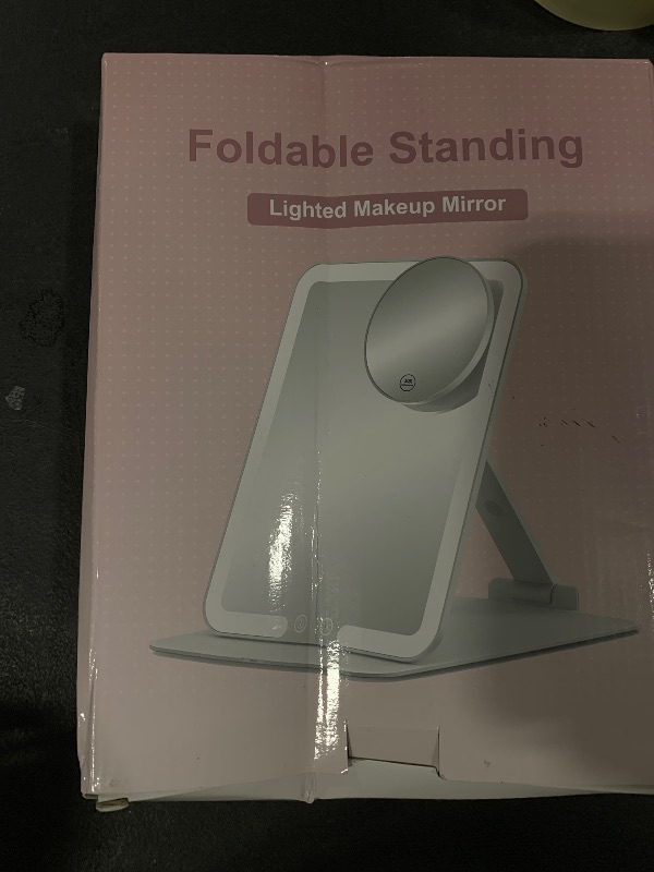 Photo 1 of Benbilry Foldable Travel Makeup Mirror with Lights and 20X Magnification, Rechargeable Tabletop LED Vanity Mirror with Adjustable Stand, 3-Colored Dimmable Lighting, Portable Cosmetic Mirror, Purple