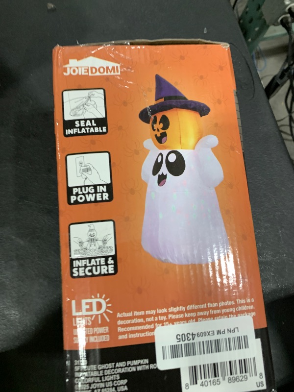 Photo 1 of Joiedomi 5 FT Tall Halloween Inflatable Outdoor Decor, Blow Up Yard Decoration Ghost with Colorful LEDs, Inflatable Ghost with Pumpkin Witch Hat for Halloween Outdoor Decoration