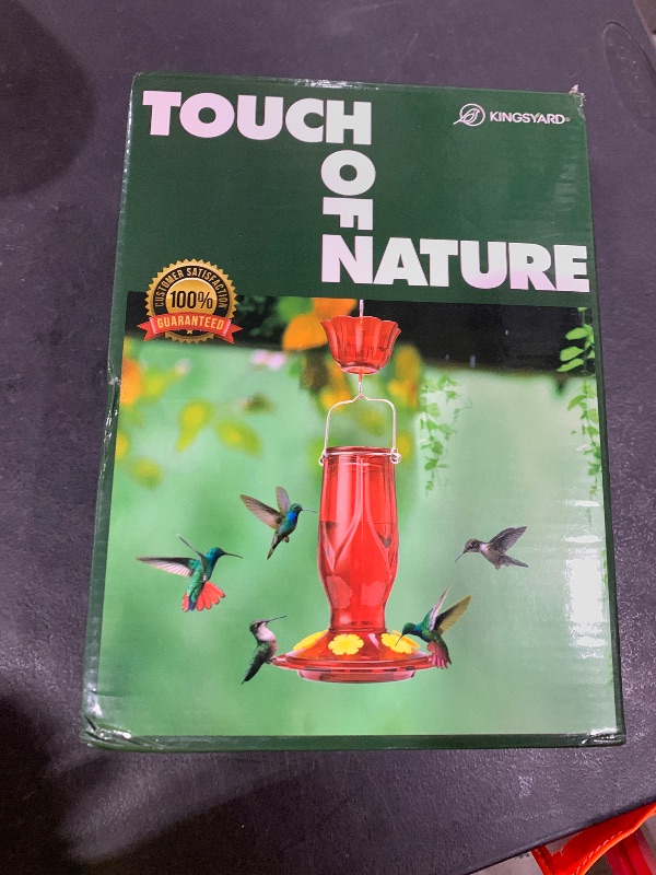 Photo 1 of Kingsyard Glass Hummingbird Feeders for Outdoors Hanging, 6 Feeding Ports, 16 Ounces Bird Nectar Feeder, Rustproof Leakproof, Easy to Refill & Clean, Garden Backyard Decor, Ant Moat Included, Purple