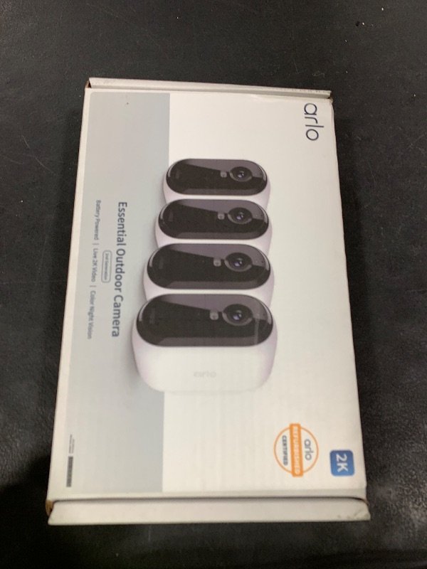 Photo 1 of Arlo Essential Security Wireless 2K Camera with Spotlight, Indoor/Outdoor, 2nd Gen, 2-Way Audio, Color Night Vision, Motion Activation, Real Time Notifications, White, VMC3450, 4-Pack (Renewed)
