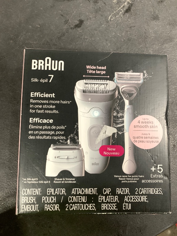 Photo 1 of Braun Silk-épil 7 Epilator, Wet and Dry, Wide Head, Includes Venus Intimate Razor, Shaver Head and Trimmer Comb, SE7-141
