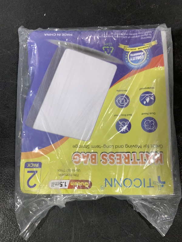 Photo 1 of TICONN 2PK Plastic Mattress Bag for Moving Storage, Waterproof Mattress Protector Cover, Heavy-Duty Mattress Moving Supplies (1.5 mil, Queen)