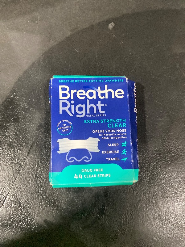Photo 1 of Breathe Right Nasal Strips | Extra Strength | Clear | For Sensitive Skin I Drug-Free Snoring Solution & Nasal Congestion Relief Caused by Colds & Allergies | 44 Count (Packaging May Vary)