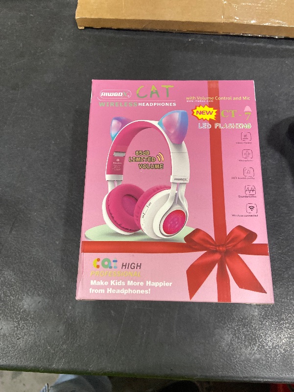 Photo 1 of Riwbox CT-7 Cat Ear Bluetooth Headphones, LED Light Up Bluetooth Wireless Over Ear Headphones with Microphone and Volume Control for Travel/School/Smartphones/Laptop/PC/TV (White&Pink)
