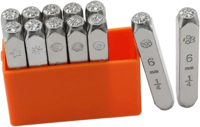 Photo 1 of EXCEART 12pcs Flower Design Metal Punch Stamp Set Carving Tools for Crafts Steel Stamps for Jewelry Making Easy to Use Stamping Kit