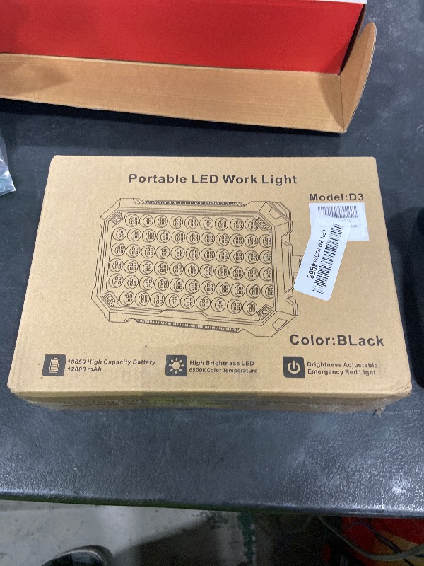 Photo 1 of Portable LED Work Light 12000 mAh, 320LED & 10000LM Flood Light with Magnetic Base, Waterproof Durable Lights for Work, Camping, Garage, Mechanics, Home Repair, Emergency