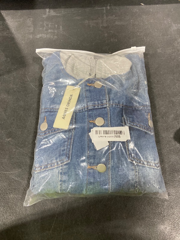 Photo 1 of Agnes Orinda Women's Plus Size Layered Drawstring Hoods for Women Denim Utility Jacket W Pocket 2X Blue