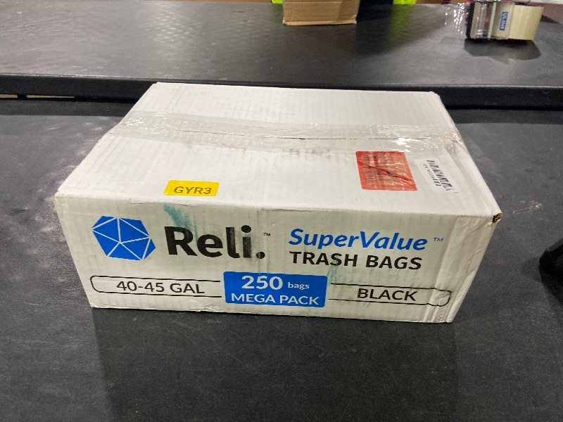 Photo 1 of Reli. 40 to 45 Gallon Trash Bags Heavy Duty | 250 Trash Bags | Super Sizeable, Black, Garbage for Serious Cleanup