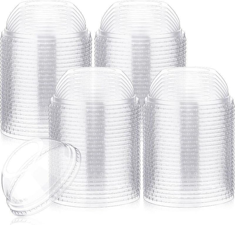 Photo 1 of LemonRoad 100 Packs 98 mm Dome Lids Wide Hole Plastic Cold Cup Lids Disposable Clear Dome Cap for 16-24 oz Plastic Cups