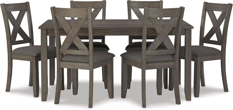 Photo 1 of Signature Design by Ashley Caitbrook Rustic 7 Piece Dining Set, Include Table and 6 Chairs, Gray

