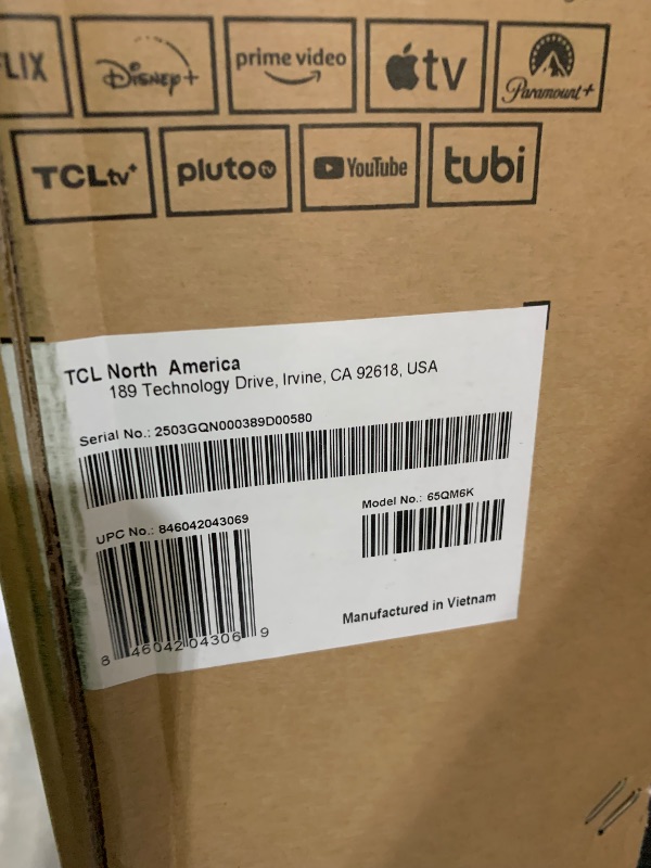 Photo 1 of TCL 65-Inch Class QM6K Series QD-Mini LED 4K UHD Google Smart TV Best Value Mini-LED TV - QLED, 144hz, 288hz Gaming Rate, High Contrast Screen, Onkyo Audio, Dolby Atmos (65QM6K, 2025 Model)