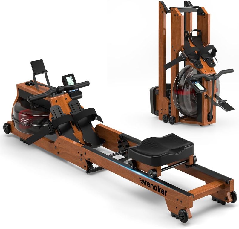 Photo 1 of Water Rowing Machine for Home Use, WENOKER Wooden Foldable Rower Machine with Adjustable Monitor & Bluetooth APP, Large Water Tank & Comfortable Seat for Immersive Water Rower, 350LBS Weight Capacity
