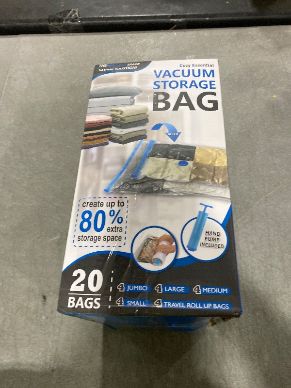 Photo 1 of 20 Pack Vacuum Storage Bags, Space Saver Bags (4 Jumbo/4 Large/4 Medium/4 Small/4 Roll) Compression for Comforters and Blankets, Sealer Clothes Storage, Hand Pump Included