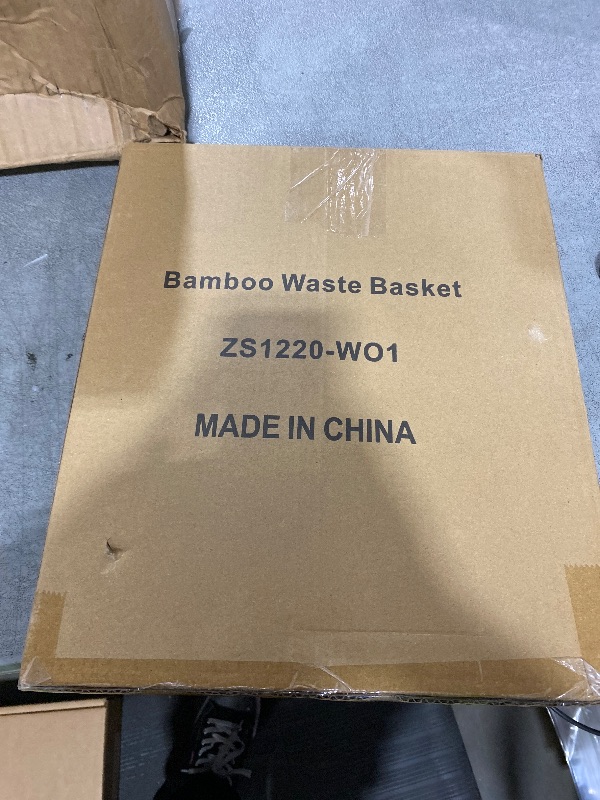 Photo 1 of Trash Can Rectangular 5 Gallon Bamboo Waste Basket with Handles, Farmhouse Wastebaskets for Bathroom Office Trash Cans Square Bedroom Garbage Can Recycling Bin for Living Room Kitchen Under Counter