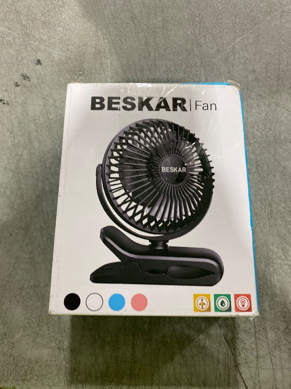 Photo 1 of BESKAR Portable Clip on Fan Rechargeable, 4 Speeds Small Battery Operated Fans, USB Desk Fan with Strong Airflow, Sturdy Clamp Fans for Golf Cart Office Outdoor Travel Camping
