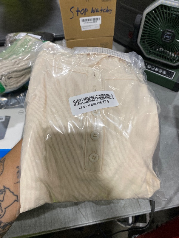 Photo 1 of Trendy Queen Long Sleeve Shirts for Women Henley Ribbed Fall Tops Dressy Business Casual Teen Girl Winter Cute Basic Tees Beige L