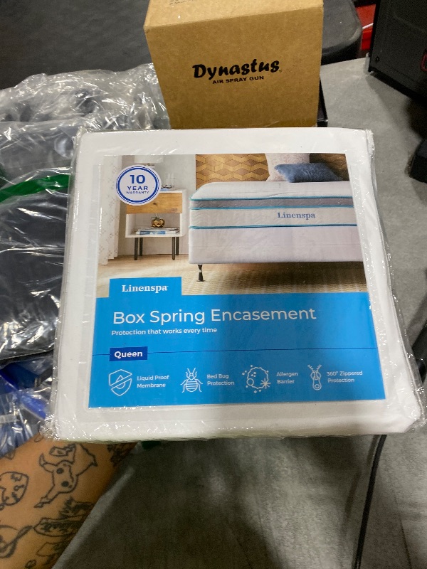 Photo 1 of LINENSPA Box Spring Encasement – Queen Size Box Spring Cover – Zippered and Waterproof Protector, Complete Protection – White